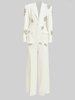 Embellished white Women's Suit Jacket & Wide-Leg Pants